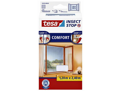 Tesa Insect Stop H L Fliegengitter Premium für Fenster – Insektenschutz mit starkem Klettverschluss, rückstandslos abnehmbar, zuschneidbar – 120 x 240 cm – weiß (leichter Sichtschutz)