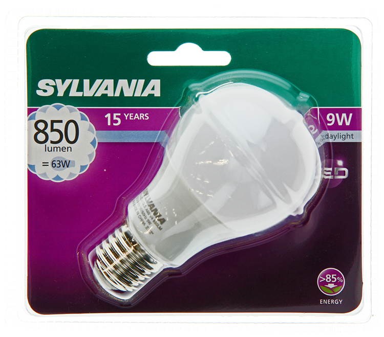 Sylvania 1059970 – Syl-LED-Birne, E27, 9 W = 63 W, 850 lm, 6500 K | 6 Stück