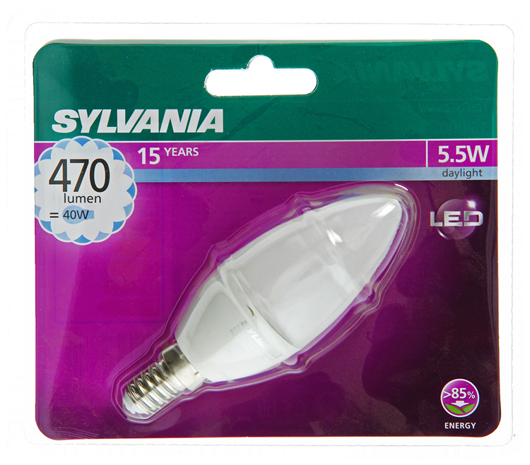 Sylvania 1059972 – Syl-LED-Kerze E14 5,5 W = 40 W 470 lm 6500 K | 6 Stück