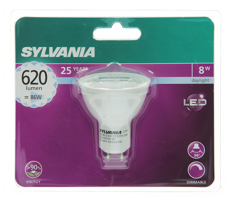 Sylvania 1059974 – Syl-LED-Spot GU10 10,8 W = 86 W, 620 lm, 6500 K, dimmbar | 6 Stück