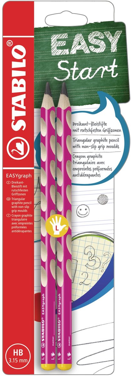Stabilo easygraph - ergonomischer Graphitstift - Linkshänder - HB-Härte - rosa - 2 Stück
