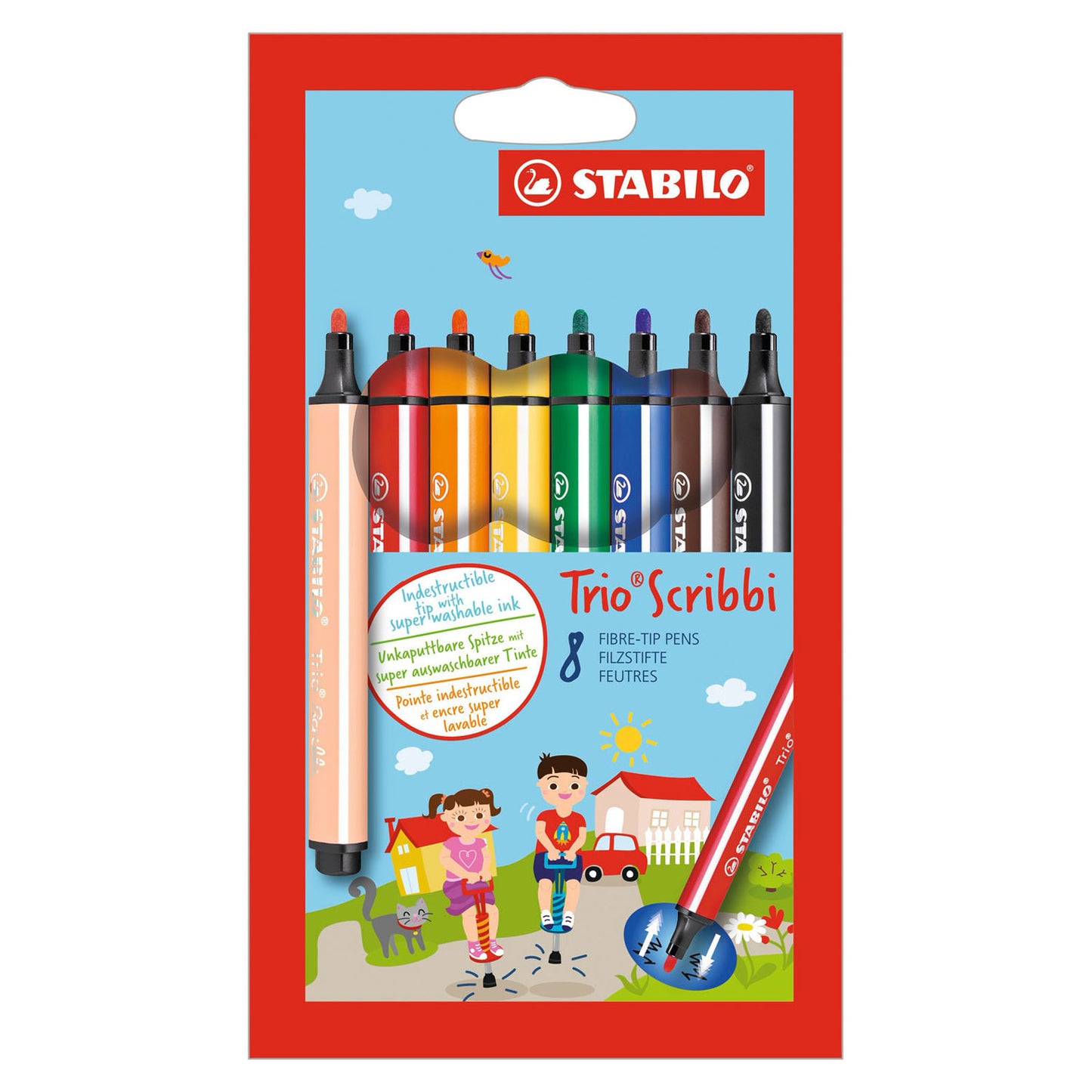 Stabilo Trio Scribbi Filz -Tip -Stift mit Einweichenpunkt mit 8 Teilen