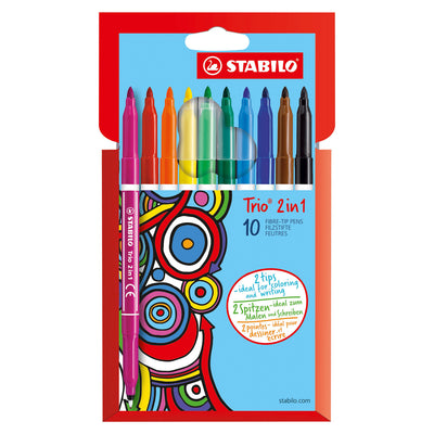 Stabilo Trio 2 in 1 Filz -Tip -Stift und Fineliner in einem Satz von 10 Teilen