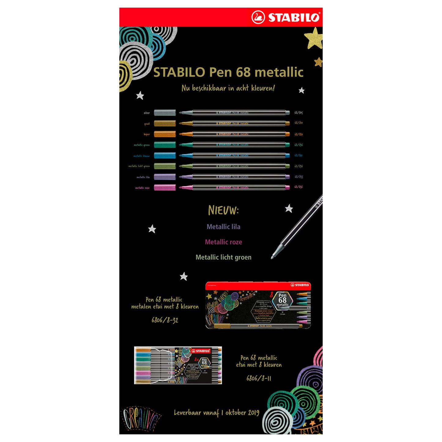 Stabilo Pen 68 Metallic Metall Box Filz -Tip Stifte, 8..