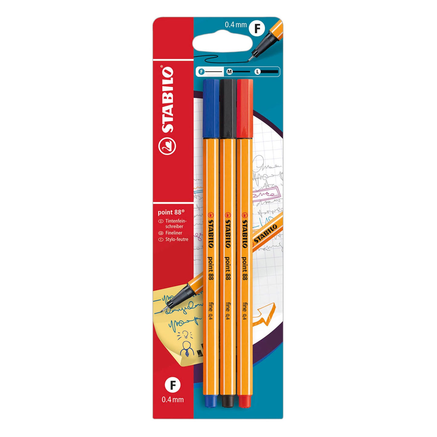 Stabilo point 88 Fineliner blau rot schwarz - 3 Stk.