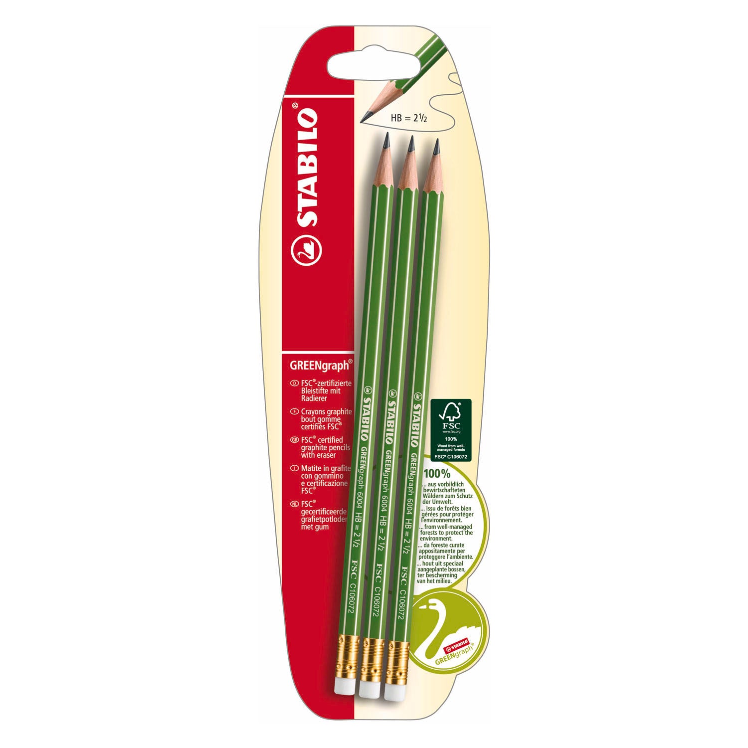 Stabilo Greengraph HB Graphitstifte - 3 Stk. mit Radiergummi