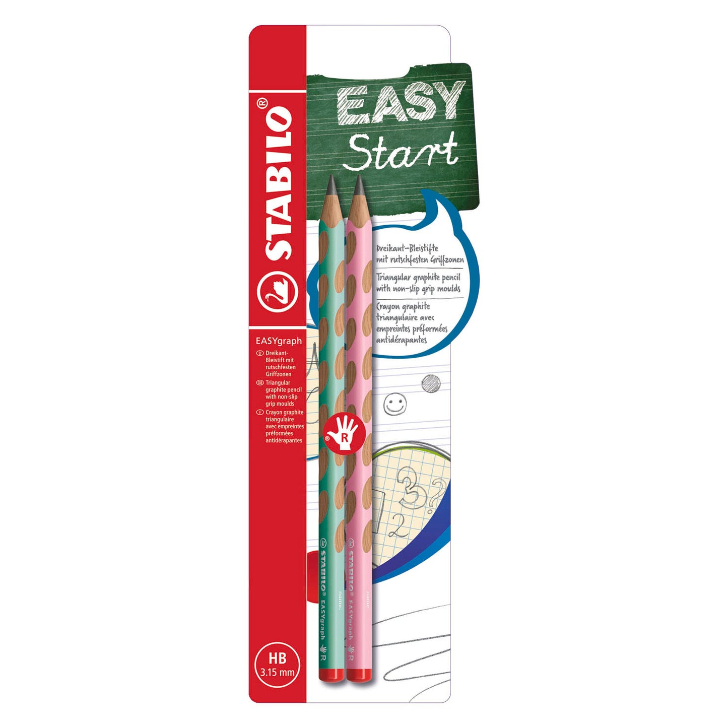 Stabilo Easygraph Pastell HB Rechtshänder-Graphitstifte grün rosa - 2 Stk.