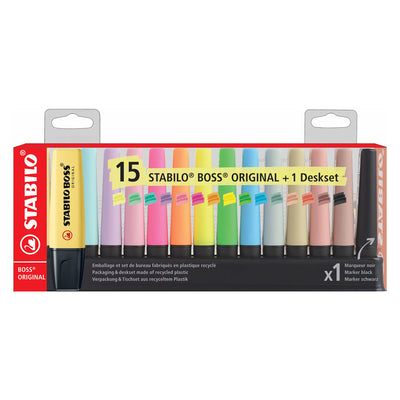 Stabilo Boss Original – Textmarker – Neon-, Pastell-Naturfarben – Schreibtischset mit 15 Farben