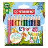 Stabilo Trio dick – dreieckige Buntstifte mit extra dicker Mine – Animal Vibes – Etui mit 12 Farben