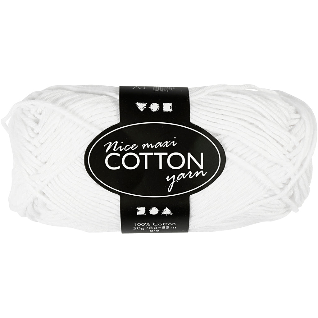 Creativ Company Baumwollgarn, Größe 8 8, L: 80-85 m, Größe Maxi, weiß, 50 g 1 Knäuel