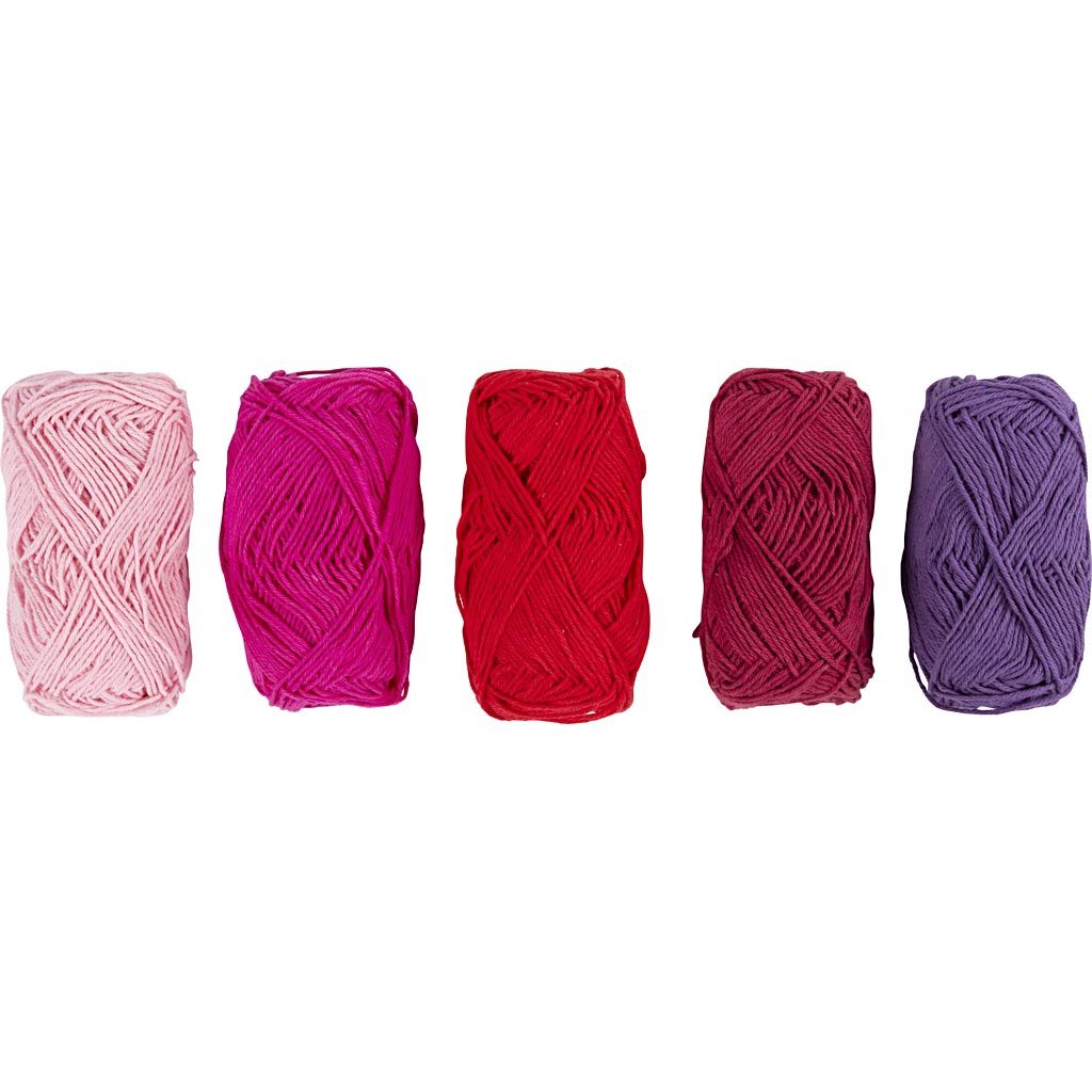 Creativ Company Baumwollgarn, Größe 8 4, L: 5x50 m, Lila-Rosa-Harmonie, 5x20 g 1 Box