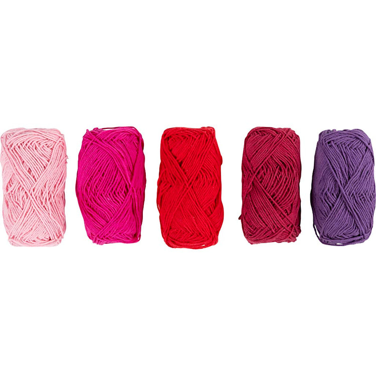 Creativ Company Baumwollgarn, Größe 8 4, L: 5x50 m, Lila-Rosa-Harmonie, 5x20 g 1 Box
