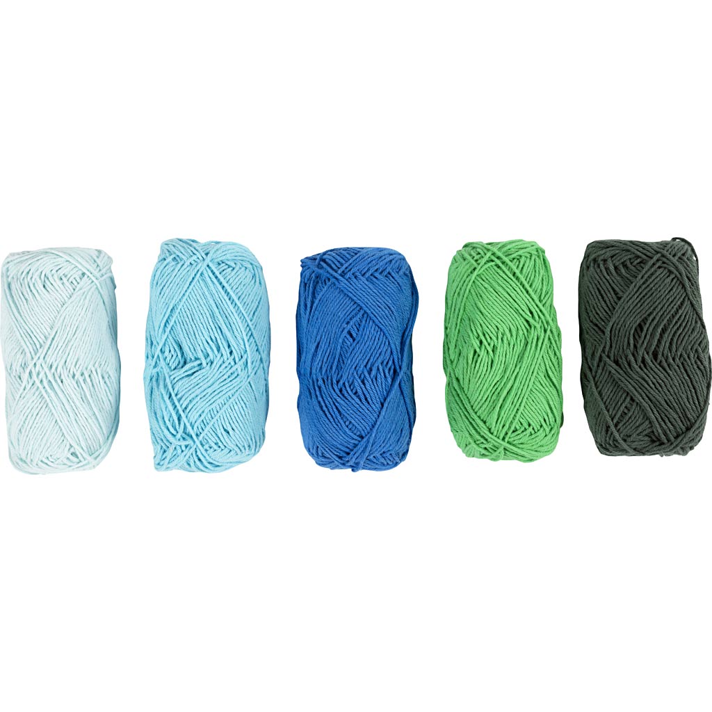 Creativ Company Baumwollgarn, Größe 8 4, L: 5x50 m, Blaugrüne Harmonie, 5x20 g 1 Box