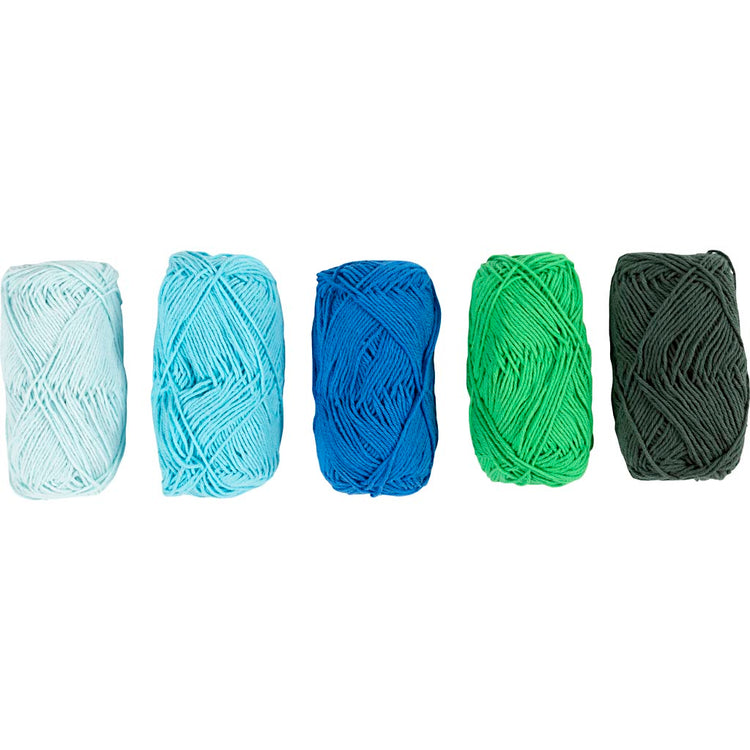 Creativ Company Baumwollgarn, Größe 8 4, L: 5x50 m, Blaugrüne Harmonie, 5x20 g 1 Box