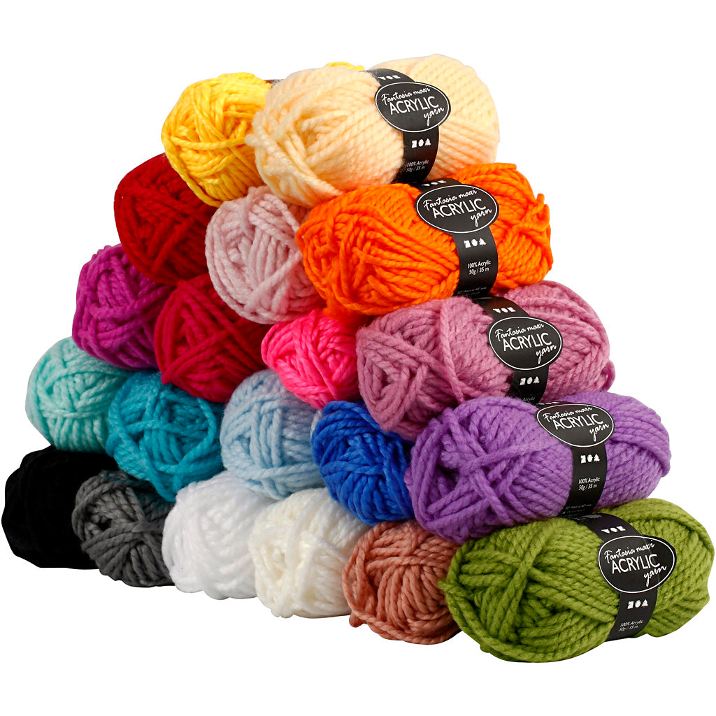 Creativ Company Fantasia Acrylgarn, L: 35 m, Maxi, verschiedene Farben, 20x50 g 1 Box