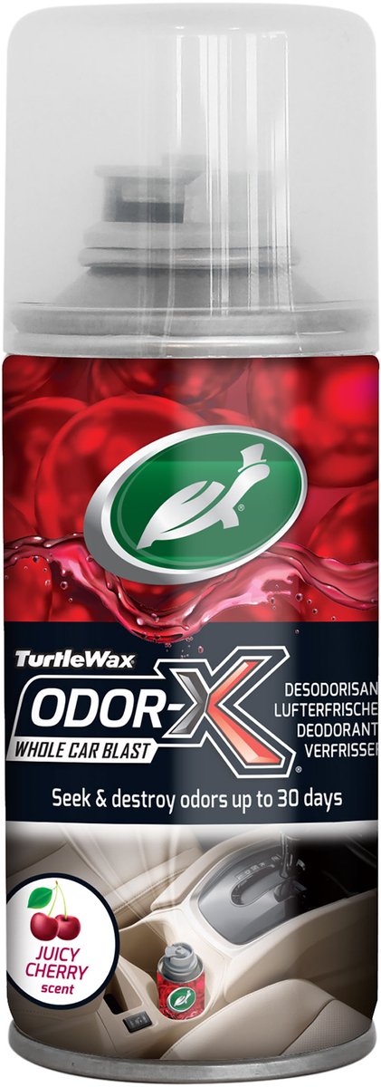 Turtle Wax Odor-X Car Blast Fogger Cherry – All-in-One-Geruchsentferner – für Textilien, Teppiche, Dachhimmel und Lüftungssysteme – bekämpft tief absorbierte Gerüche – mit erfrischendem Kirschduft – 100 ml
