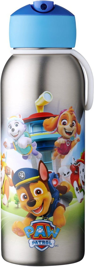 Mepal Isolierflasche Flip-Up Campus – 350 ml – 12 Stunden kalt, 4 Stunden heiß – Trinkflasche mit Strohhalm für Kinder – Paw Patrol Puppies