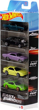 Hot Wheels Fast Furious, Set aus 5 Spielzeugrennautos aus Metall, inspiriert von den Filmen und in diesen zu sehen, Maßstab 1:64