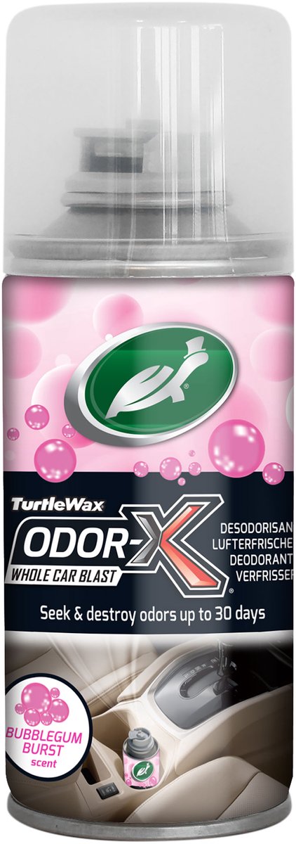 Turtle Wax Odor-X Car Blast Fogger Bubblegum – All-in-One-Geruchsentferner – für Textilien, Teppiche, Dachhimmel und Lüftungssysteme – bekämpft tief absorbierte Gerüche – mit einem köstlichen Bubblegum-Duft – 100 ml