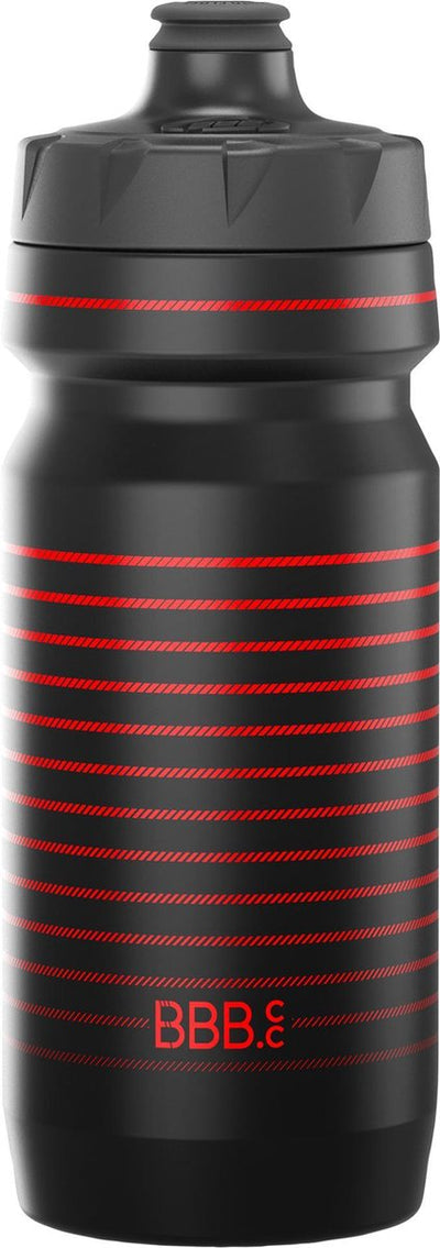 BBB Cycling Autotank Trinkflasche Rennrad – Fassungsvermögen 550 ml – Fahrradtrinkflasche mit Autoclose-Ventil – Schwarz Rot gestreift – BWB-11