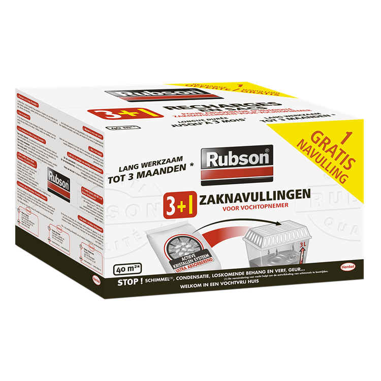 Rubson 1064719 – Feuchtigkeitsabsorber Nachfüllung 3 + 1 gratis | 4 Stück