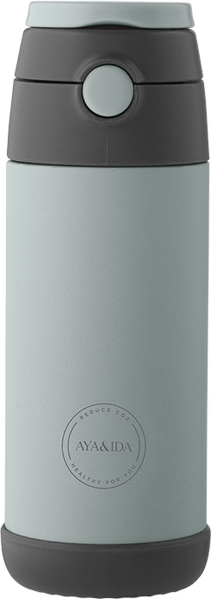 Aya ida - Trinkflasche - Thermoskanne - Wasserflasche - Kinderstrohhalm - 350 ml - Mintgrün