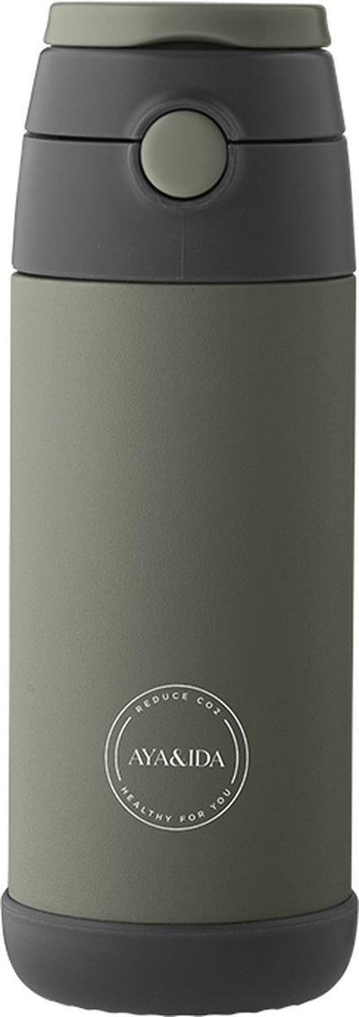 Aya ida – Trinkflasche – Thermoskanne – Wasserflasche – Kinderstrohhalm – 350 ml – tropisches Grün