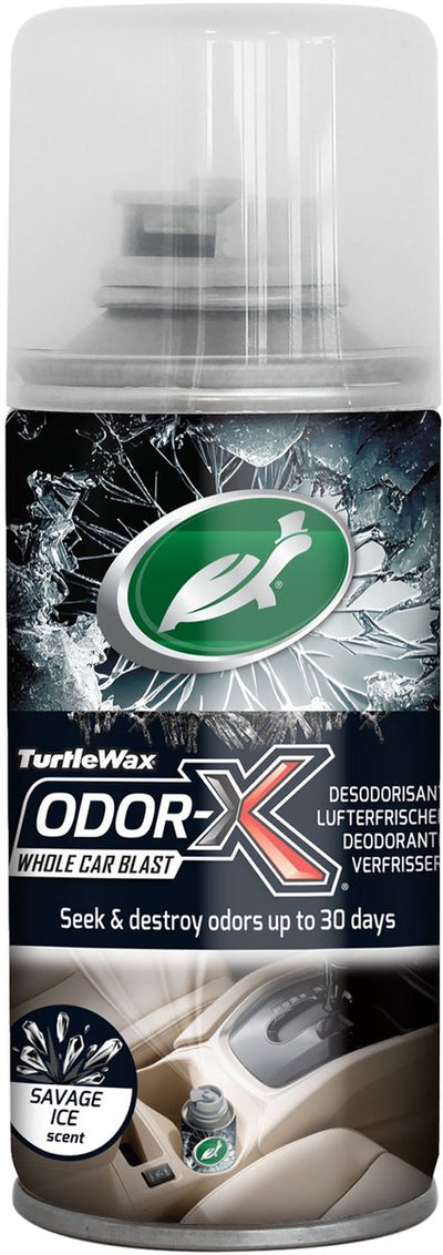 Turtle Wax Odor-X Car Blast Fogger Savage Ice – All-in-One-Geruchsentferner – für Textilien, Teppiche, Dachhimmel und Lüftungssysteme – bekämpft tief absorbierte Gerüche – hinterlässt einen kühlen, maskulinen Duft – 100 ml