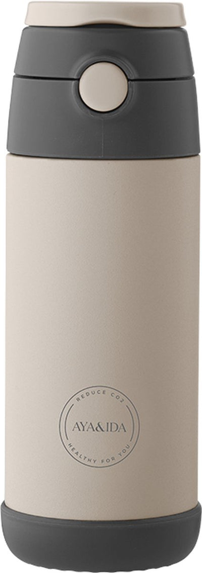 Aya ida - Trinkflasche - Thermoskanne - Wasserflasche - Kinderstrohhalm - 350 ml - Cremebeige