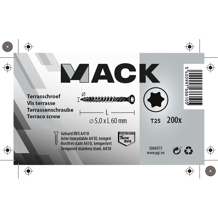 Mack 1004975 – Terrassenschraube SS410 200 Stück 5,0 4,0 x 60 mm | 6 Stück
