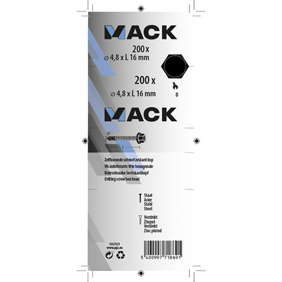 Mack 1007021 – selbstbohrende Sechskantschraube 200 200 Stück 4,8 x 16 mm | 5 Stück