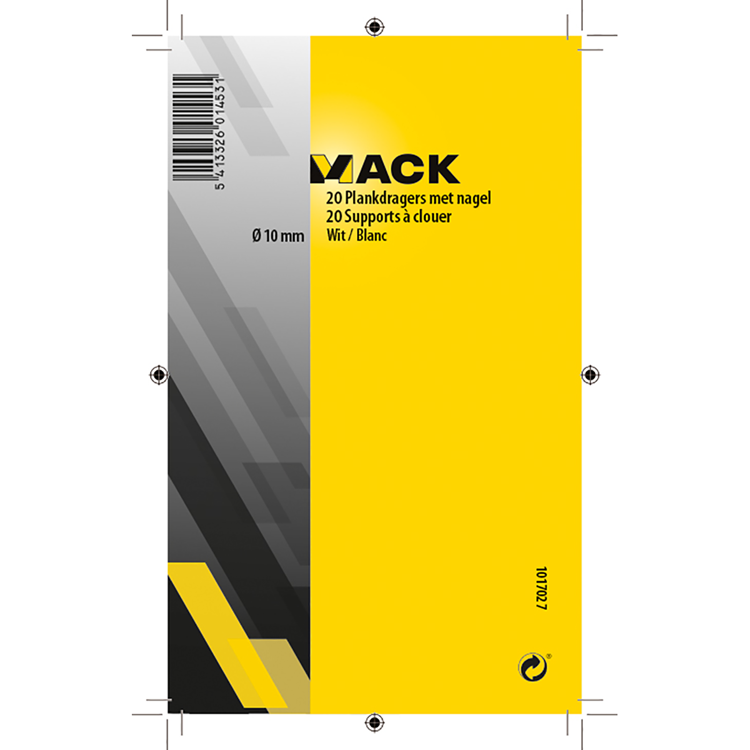 Mack 1017027 – 20 Regalträger mit Nagel weiß | 5 Stück