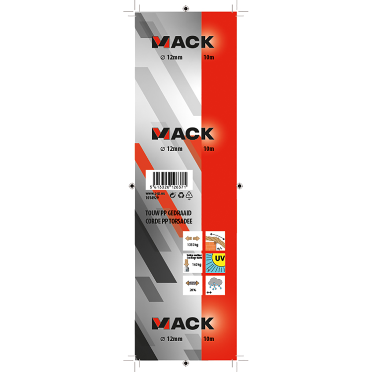 Mack 1014929 - PP gedrehter orangefarbener Strang 12 mm 10 m | 5 Stück