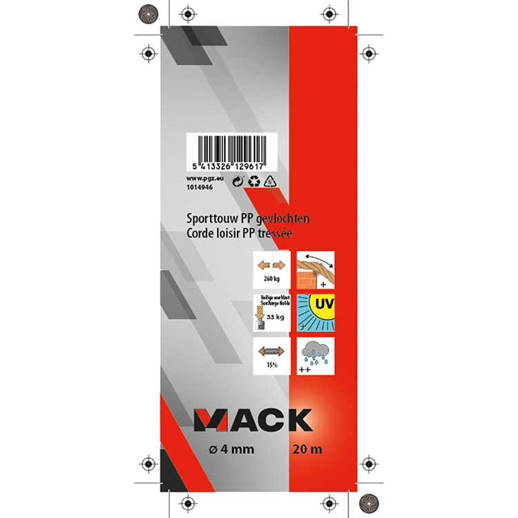 Mack 1014946 - Sportseil PP geflochtener Strang 4mm 20m | 5 Stück