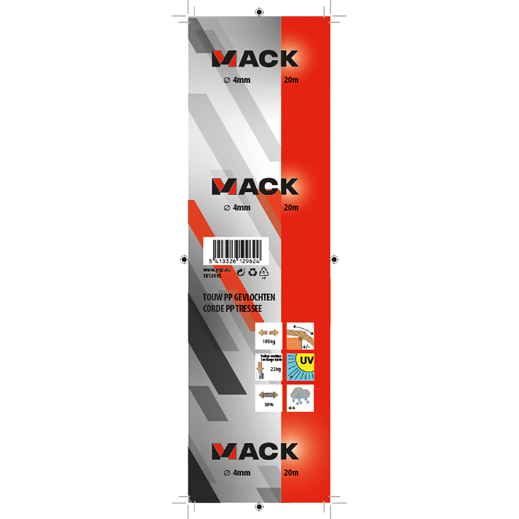Mack 1014995 - PP-geflochtener weiß-blauer Strang 4 mm 20 m | 5 Stück
