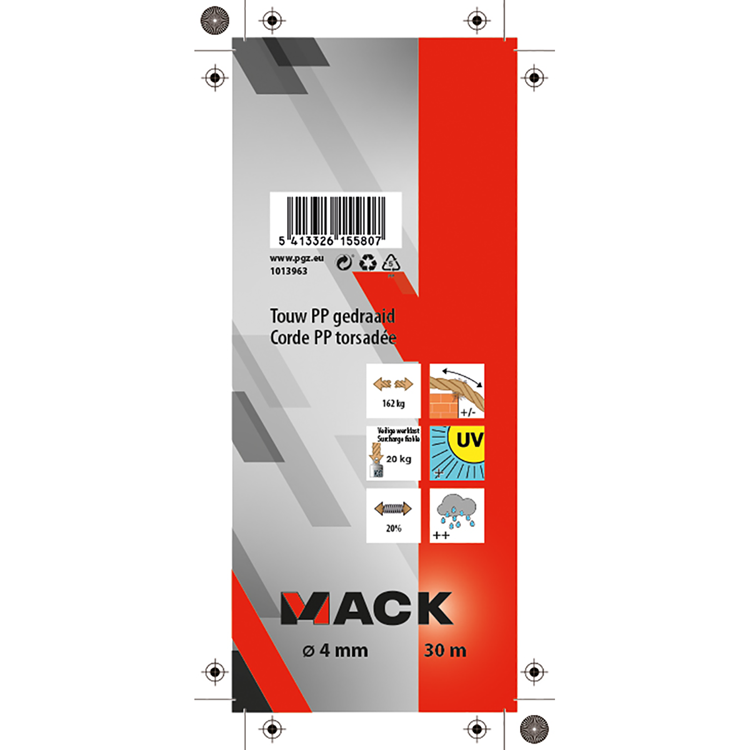 Mack 1013963 - PP gedrehter orangefarbener Strang 4 mm 30 m | 5 Stück