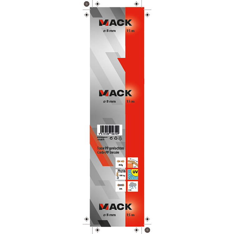 Mack 1013977 - PP-Geflecht, weiß, blau, 8 mm, 15 m | 5 Stück