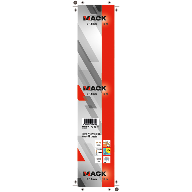Mack 1013979 – PP-Geflecht, weiß, blau, 12 mm, 15 m | 5 Stück