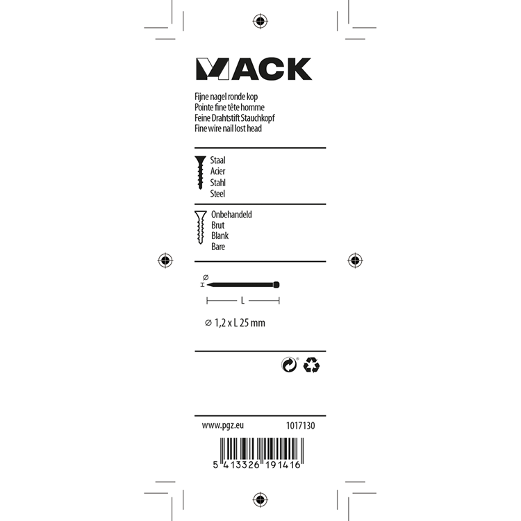 Mack 1017130 – feiner Nagel mit rundem Kopf, 85 g, 1,2 x 25 mm | 5 Stück