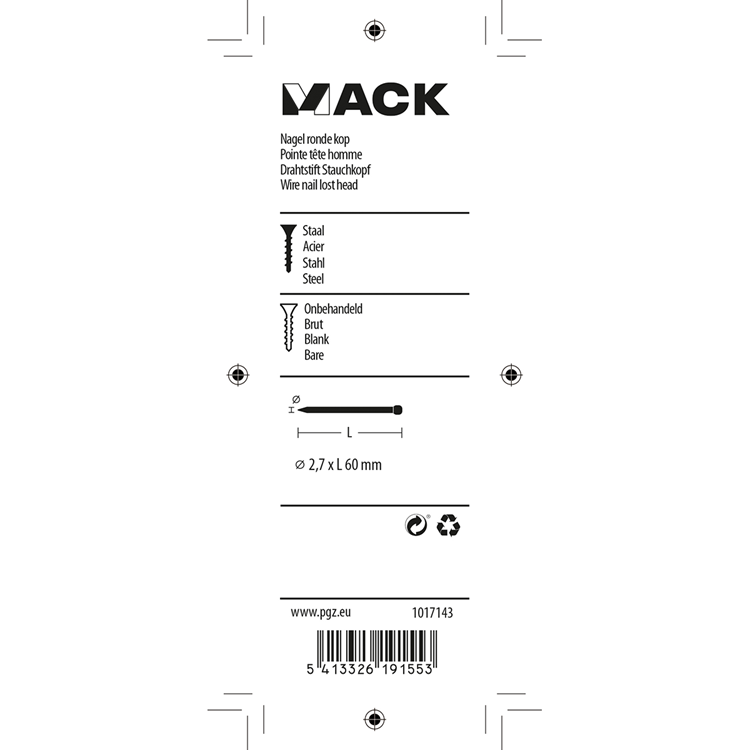 Mack 1017143 - Nagel runder Kopf 150 gr 2,7 x 60 mm | 5 Stück