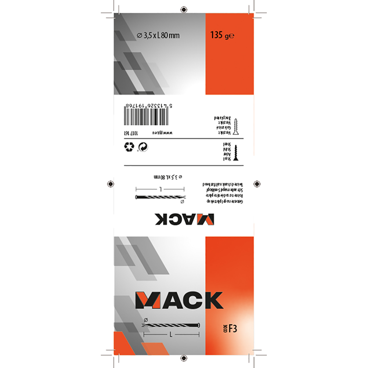 Mack 1017161 – gedrehter Nagel, verzinkt, 135 g, 3,5 x 80 mm | 5 Stück