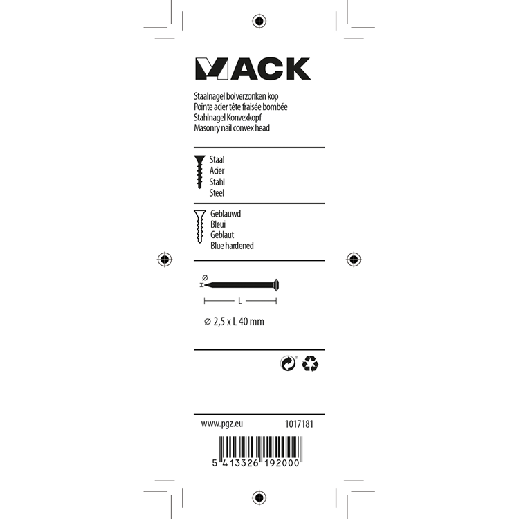 Mack 1017181 – Stahlnagel BVK Stahl gebläut 45 gr 2,5 x 40 mm | 10 Stück