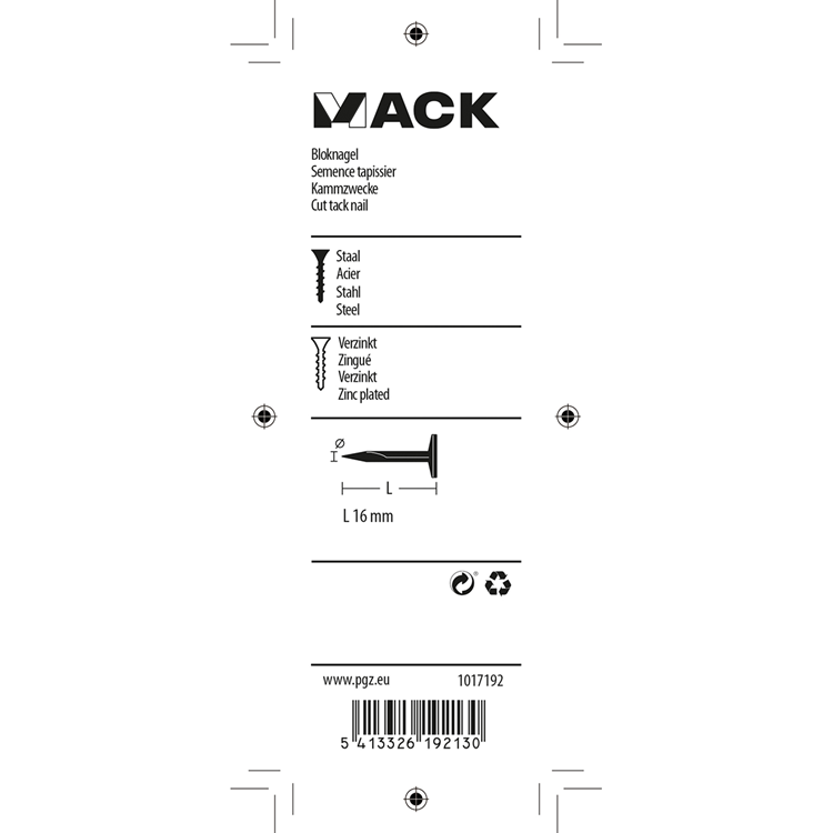 Mack 1017192 - Blocknagel aus verzinktem Stahl 50 gr16 mm | 10 Stück