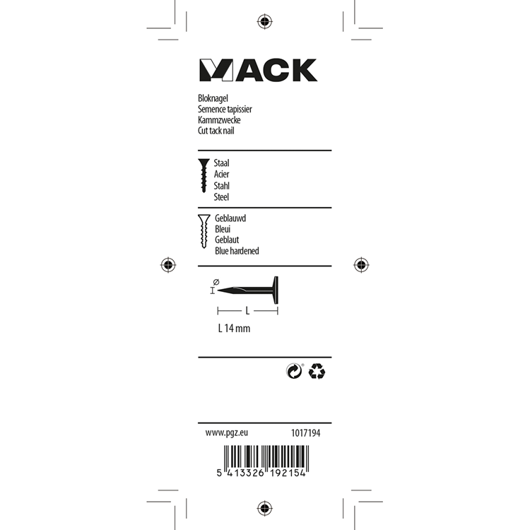 Mack 1017194 - Blocknagel Stahl gebläut 50 gr14 mm | 10 Stück