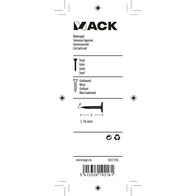 Mack 1017195 - Blocknagel Stahl gebläut 50 gr16 mm | 10 Stück