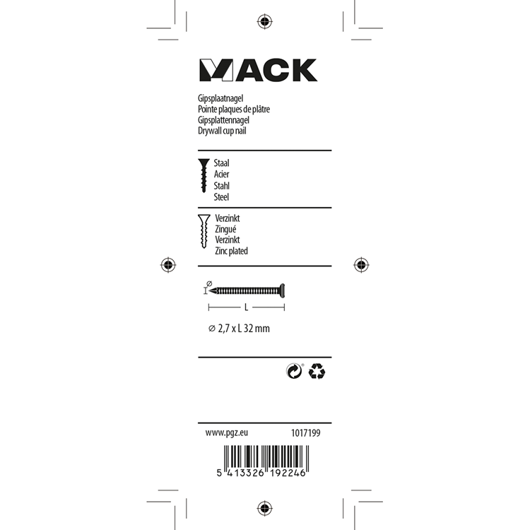 Mack 1017199 – Gipskartonnagel aus verzinktem Stahl 100 g 2,7 x 32 mm | 5 Stück