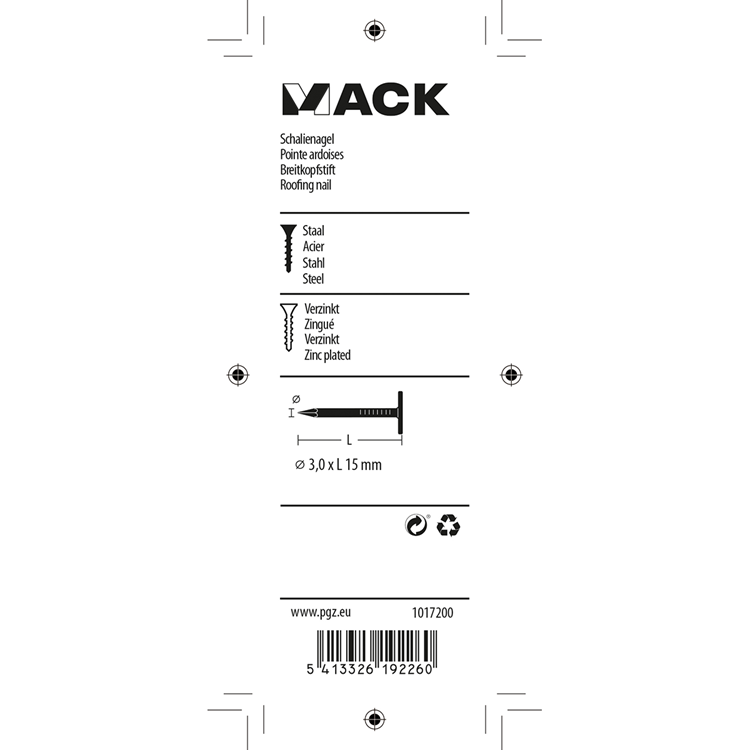 Mack 1017200 - shale nail steel galvanized 100 gr 3.0 x 15 mm | 5 Stück