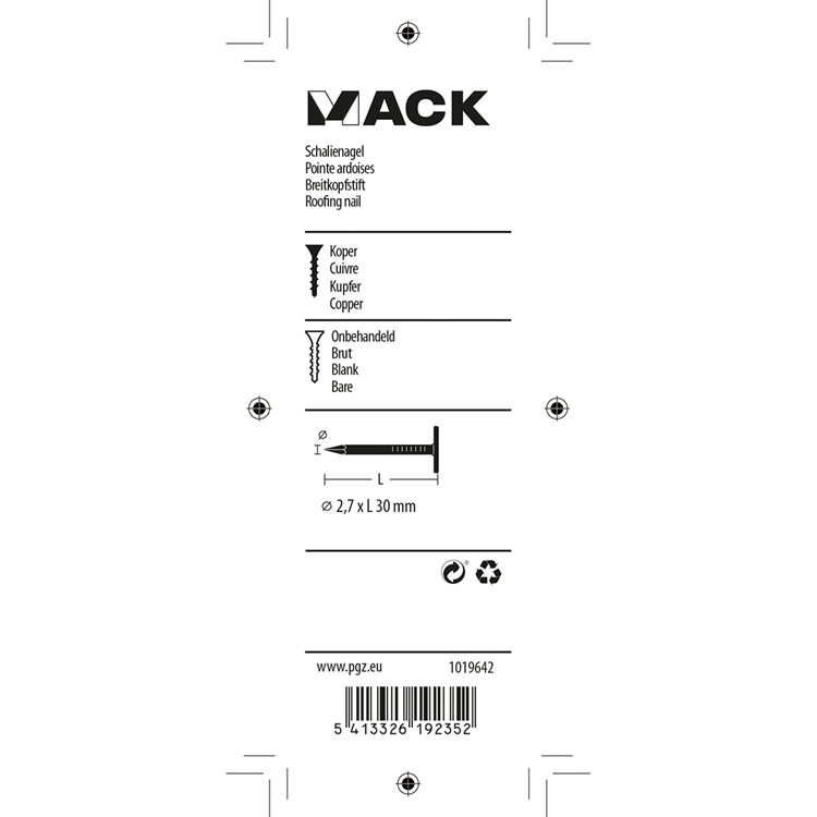 Mack 1019642 – Schiefernagel Kupfer 30 gr 2,7 x 30 mm | 10 Stück