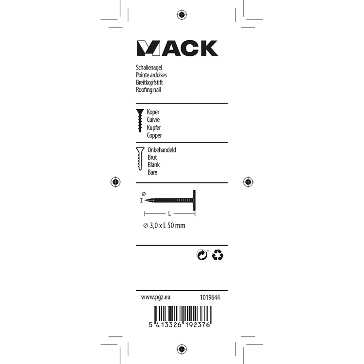 Mack 1019644 – Schiefernagel Kupfer 30 gr 3,0 x 50 mm | 10 Stück