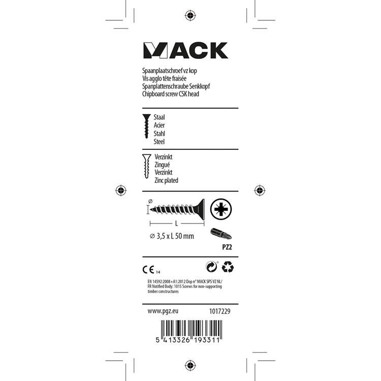 Mack 1017229 - Spanplattenschraube mit Kopf gelb plattiert 14 Stück 3,5 x 50 mm | 10 Stück